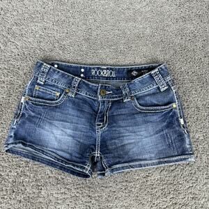 Rock & Roll Denim Shorts Womens 27 Blue Low Rise Western Embroidered Hot Pants